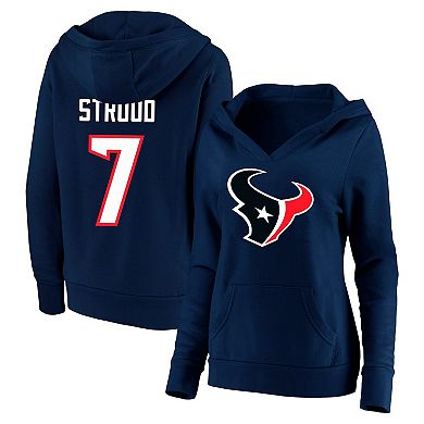 Women's Fanatics C.J. Stroud Navy Houston Texans Plus Size Player Name & Number V-Neck Pullover Hoodie