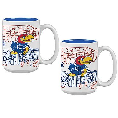 Kansas Jayhawks 15oz. Campus Line Art Coffee Mug Two-Pack