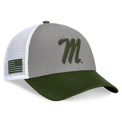 Men's Top of the World Gray/Green Ole Miss Rebels OHT Military Appreciation Badge Trucker Adjustable Hat
