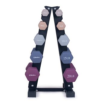 Bintiva Earthtone Dumbbell Set 3lb,5lb,10lb,15lb,20lb, With 5 tier Stand