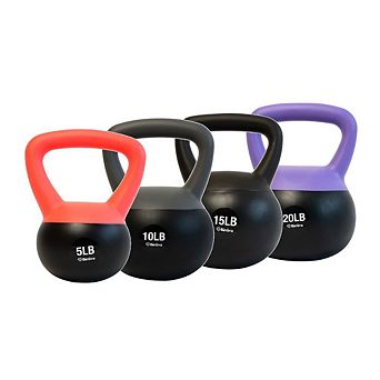 Bintiva Sea And Iron Sand Filled Kettlebells - 4 pc Set Of 5lb, 10lb, 15lb, 20lb