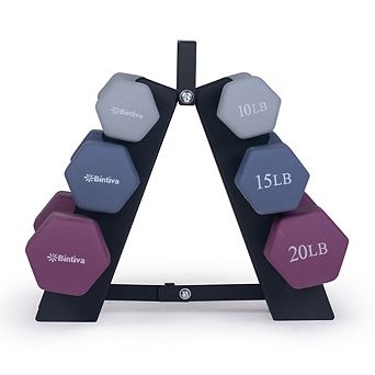 Bintiva Earthtone Dumbbell Set 10lb,15lb,20lb With 3 tier Stand