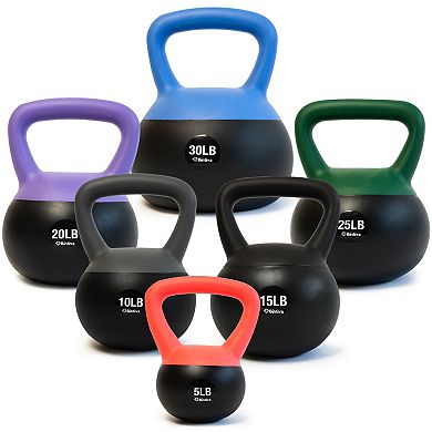Bintiva Sea And Iron Sand Filled Kettlebells - 6pc Set Of 5lb, 10lb, 15lb, 20lb, 25lb, 30lb