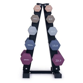 Bintiva Earthtone Dumbbell Kit 5lb,8lb,10lb,15lb,20 With 5 tier Stand