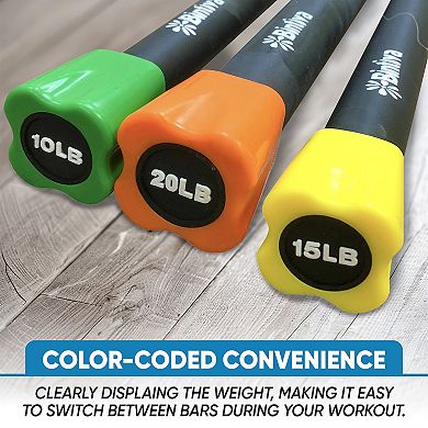 Bintiva Body Bar - Weighted Workout Bar - 3pc Set -10lb, 15lb, 20lb bars