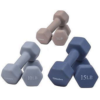 Bintiva Neoprene Dumbbells - Earth Tones - 5lb, 10lb, 15lb Pairs