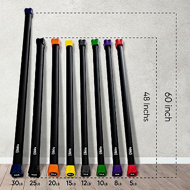 Bintiva Body Bar - Weighted Workout Bar - 6pc Set (5lb, 8lb, 10lb, 12lb, 15lb, 20lb Bars)