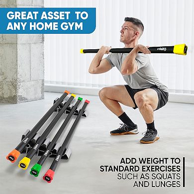 Bintiva Body Bar - Weighted Workout Bar - 6pc Set (5lb, 8lb, 10lb, 12lb, 15lb, 20lb Bars)