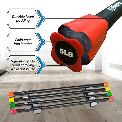 Bintiva Body Bar - Weighted Workout Bar - 6pc Set (5lb, 8lb, 10lb, 12lb, 15lb, 20lb Bars)