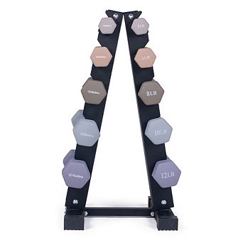 Bintiva Earthtone Dumbbell Kit 3lb,5lb,8lb,10lb,12 With 5 tier Stand
