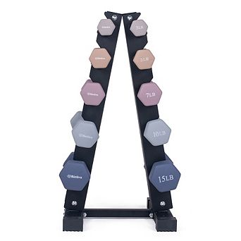 Bintiva Earthtone Dumbbell Kit 3lb,5lb,7lb,10lb,15lb, With 5 tier Stand