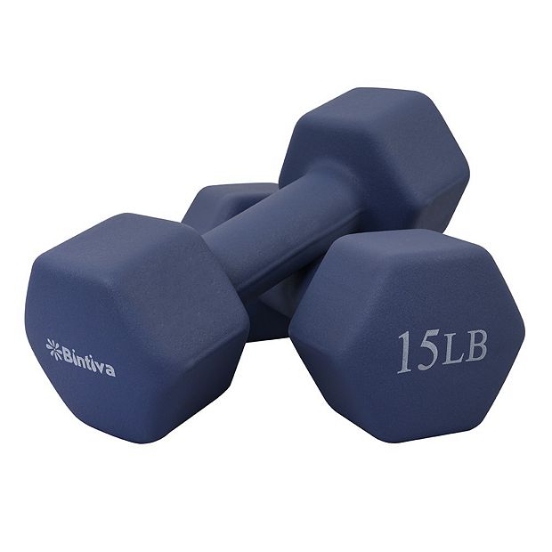 Bintiva Neoprene Hexagon Shaped Dumbbells Sapphire 15lbs