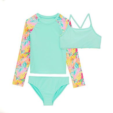 Girls 4-16 Catalina Swimwear 3-Piece Long Sleeve Rash Guard & Bikini Swim Set
