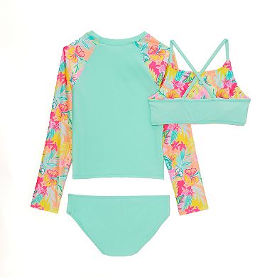 Girls 4-16 Catalina Swimwear 3-Piece Long Sleeve Rash Guard & Bikini Swim Set