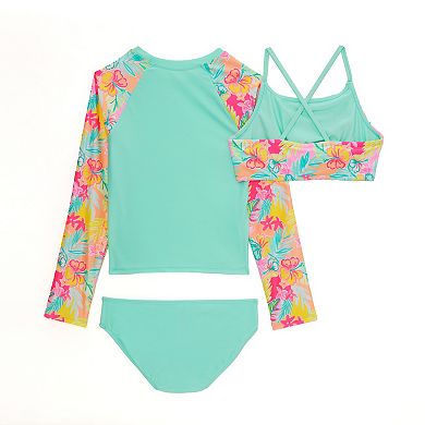 Girls 4-16 Catalina Swimwear 3-Piece Long Sleeve Rash Guard & Bikini Swim Set