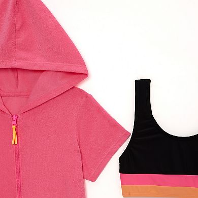 Girls 4-16 Catalina Swimwear Hooded Zip-Up Cover-Up & Bikini Swim Set