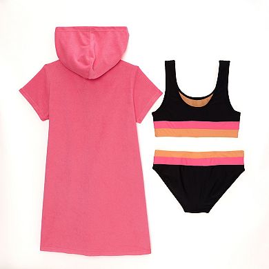 Girls 4-16 Catalina Swimwear Hooded Zip-Up Cover-Up & Bikini Swim Set