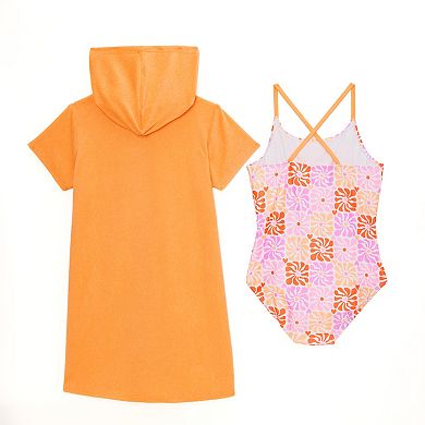 Girls 4-16 Catalina Swimwear Hooded Zip-Up Cover-Up One-Piece Swimsuit Set