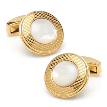 Mother Of Pearl Round Gold Stainless Steel Cufflinks