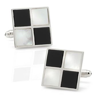 Mother Of Pearl And Onyx Check Cufflinks