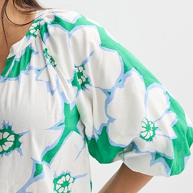 Plus Size Sonoma Goods For Life® Shirred Y-Neck Balloon Sleeve Blouse