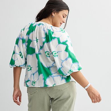 Plus Size Sonoma Goods For Life® Shirred Y-Neck Balloon Sleeve Blouse