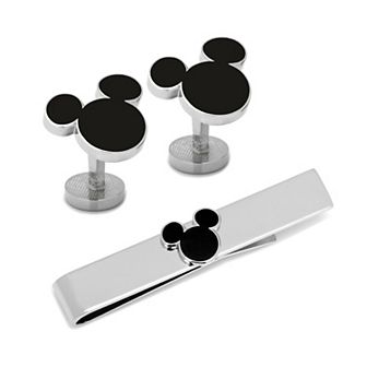 Mickey Mouse Silhouette Cufflinks And Tie Bar Gift Set