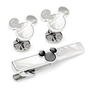 Mickey Mouse Mother Of Pearl Cufflinks And Tie Clip Gift Set