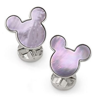 Mickey Silhouette Lavender Mother Of Pearl Sterling Silver Cufflinks