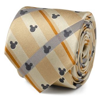 Mickey Silhouette Tan Plaid Tie