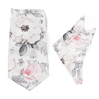 Painted Floral Blue Necktie And Pocket Square Gift Set