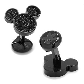 Stainless Steel Black Pave Crystal Mickey Mouse Cufflinks
