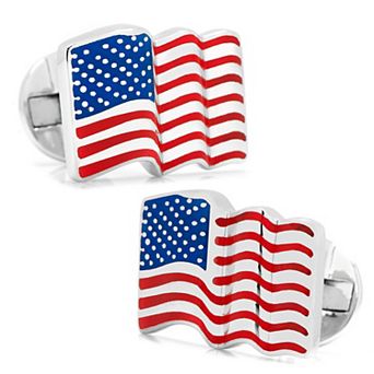 Sterling Silver Waving American Flag Cufflinks