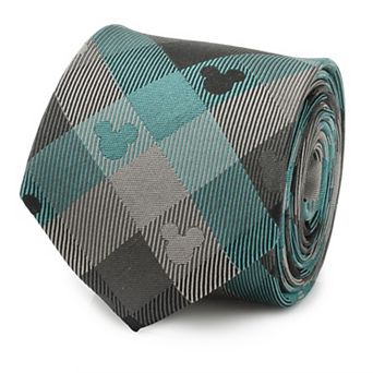 Mickey Silhouette Teal Plaid Men's Tie