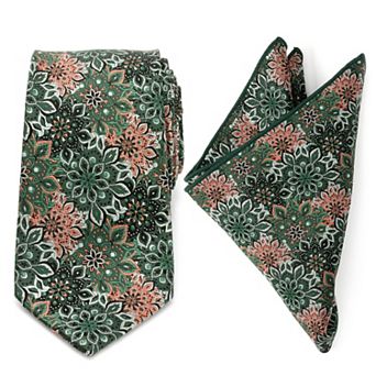 Green Floral Tie And Pocket Square Gift Set