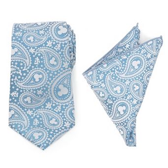Mickey Mouse Teal Paisley Necktie And Pocket Square Gift Set