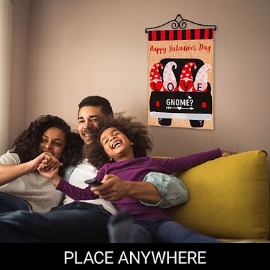 G128 Combo Set: Garden Flag Hanger And Happy Valentine's Day Love 4 Gnomes In Truck 12"x18"