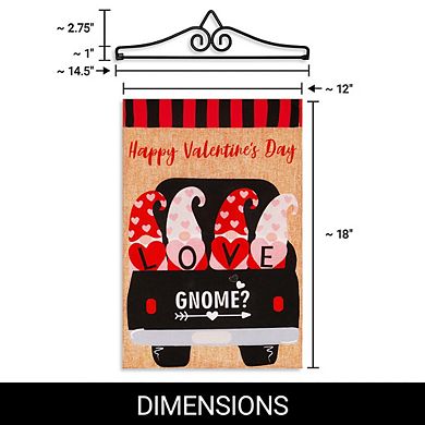 G128 Combo Set: Garden Flag Hanger And Happy Valentine's Day Love 4 Gnomes In Truck 12"x18"