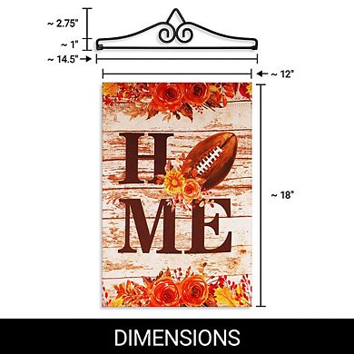 G128 Combo Set: Garden Flag Hanger And Garden Flag Home Football On Rustic Wood 12"x18"
