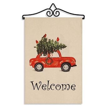 G128 Combo Set: Garden Flag Hanger And Christmas Tree On Car 12"x18"