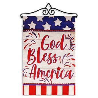 G128 Combo Set: Garden Flag Hanger And Garden Flag God Bless America American Flag Accent 12"x18"