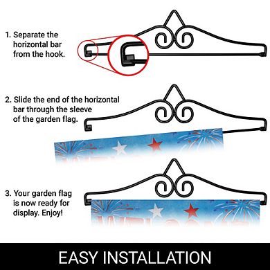 G128 Combo Set: Garden Flag Hanger And Garden Flag Welcome 3 Patriotic Gnomes 12"x18"