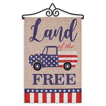 G128 Combo Set: Garden Flag Hanger And Land Of The Free American Truck 12"x18"