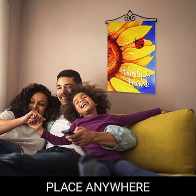 G128 Combo Set: Garden Flag Hanger And Garden Flag Family Friends Sunflowers 12"x18"