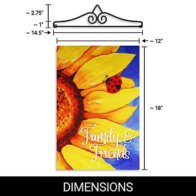 G128 Combo Set: Garden Flag Hanger And Garden Flag Family Friends Sunflowers 12"x18"