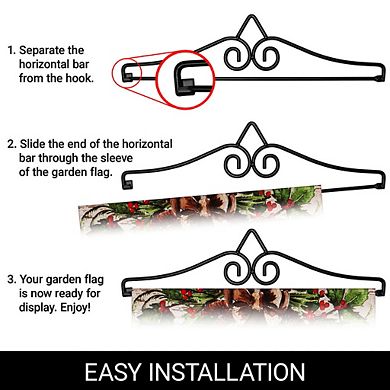 G128 Combo Set: Garden Flag Hanger And Garden Flag Home Wreath On Rustic Wood 12"x18"