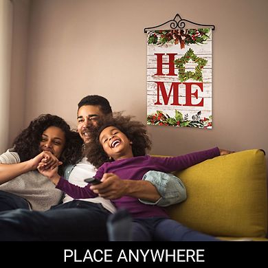 G128 Combo Set: Garden Flag Hanger And Garden Flag Home Wreath On Rustic Wood 12"x18"