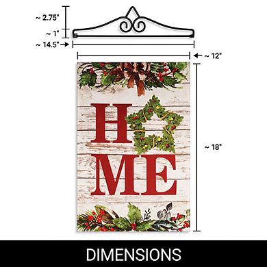 G128 Combo Set: Garden Flag Hanger And Garden Flag Home Wreath On Rustic Wood 12"x18"