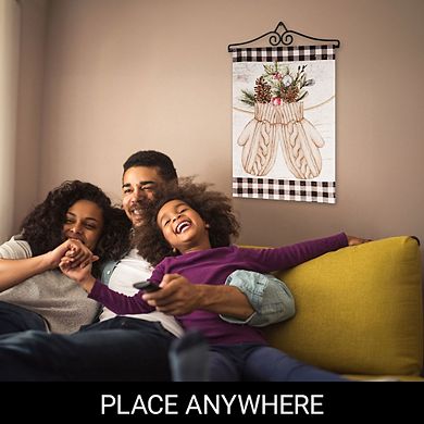 G128 Combo Set: Garden Flag Hanger And Garden Flag Mittens With Evergreen Arrangement 12"x18"