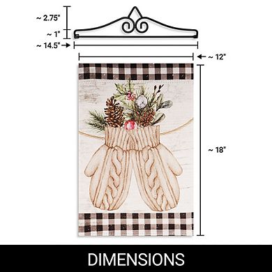 G128 Combo Set: Garden Flag Hanger And Garden Flag Mittens With Evergreen Arrangement 12"x18"